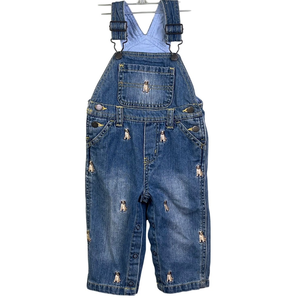 All Over Embroidered Dog Overalls Infant Snap Bottom 6-9 Months Greendog Denim